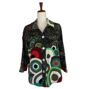 Parsley & Sage Top Size Large Art Piece Boho Woven Cotton Button Down‎ Blouse